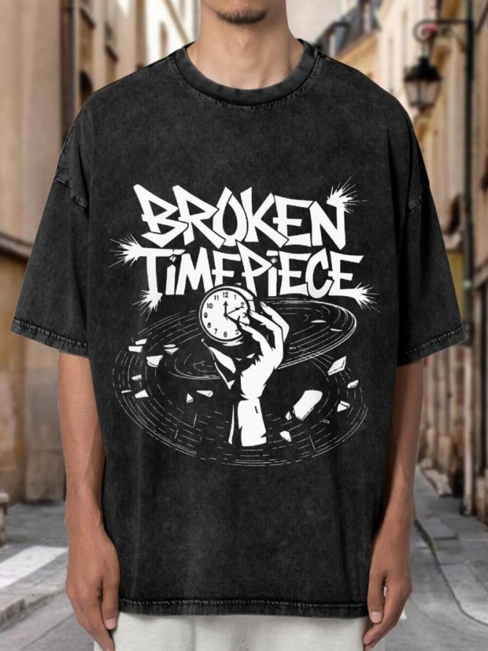 Broken Timepiece Hand & Clock Gothic Streetwear T-shirt ZFXA992U3801